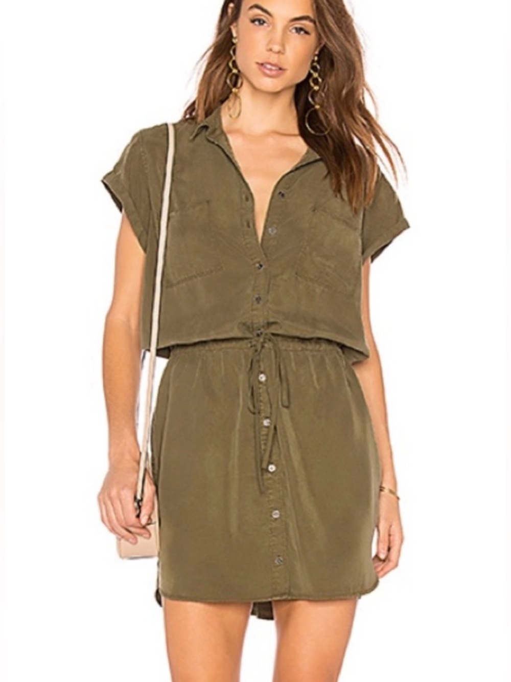 Paige Mila Shirtdress olive green preppy chic lightweight button front dress sm